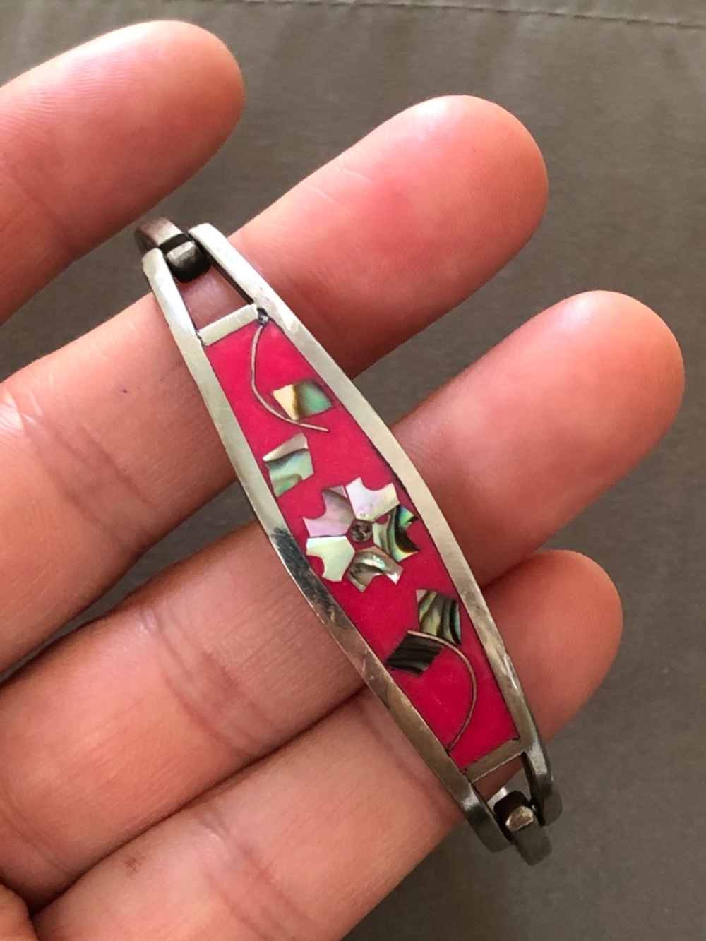 Abalone Pink Mexico Silver Hinged Bracelet